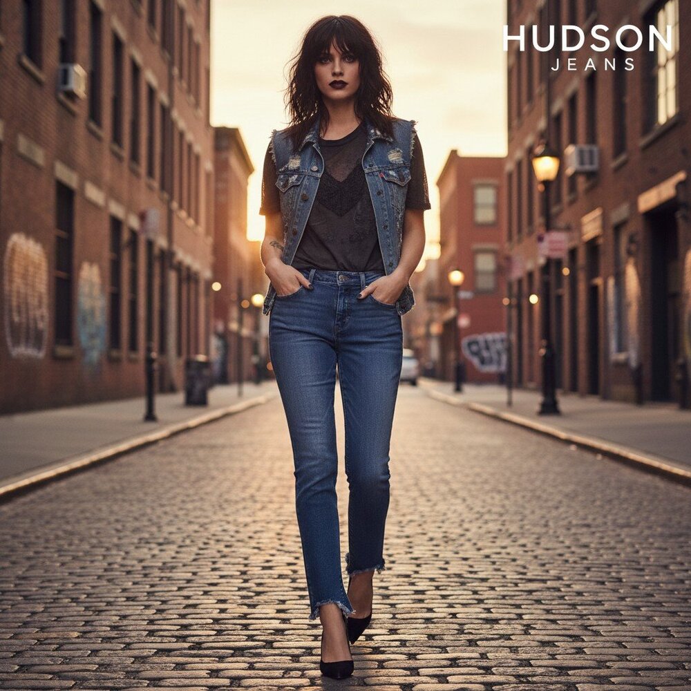 HUDSON Krista Super Skinny Destroyed Hem Jeans Dark Wash EUC